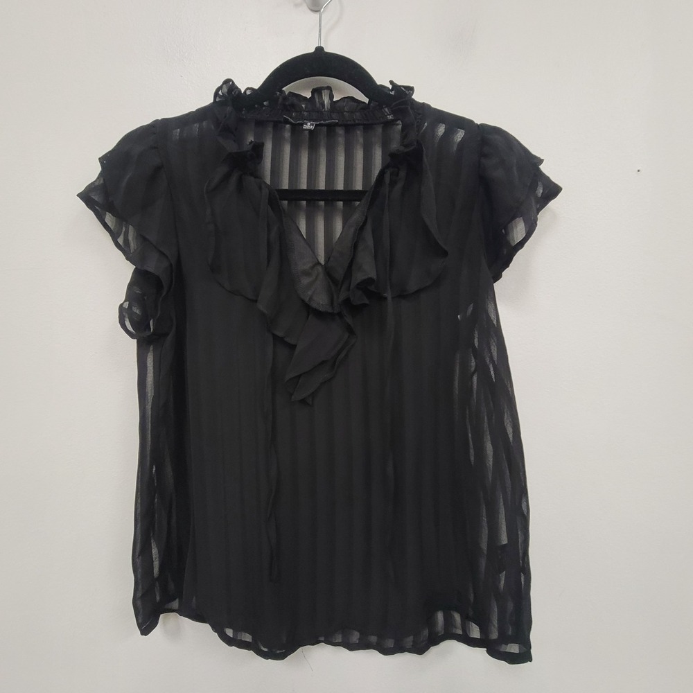 Blashe Womens Sheer Dark Fairy‎ Regency Romantic Top Size S Black V Neck Ruffle